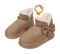 Generico Women's Comfortable Winter Warm Slip On Orthopedic Short Boots, Winter Bow Plush Snow Ankle Boots for Outdoor Walking (Khaki,44)