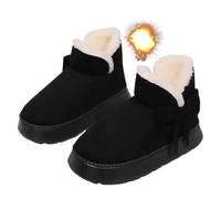 Generico Women's Comfortable Winter Warm Slip On Orthopedic Short Boots, Winter Bow Plush Snow Ankle Boots for Outdoor Walking (Black,38)