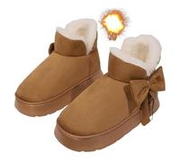 Generico Women's Comfortable Winter Warm Slip On Orthopedic Short Boots, Winter Bow Plush Snow Ankle Boots for Outdoor Walking (Light Brown,44)