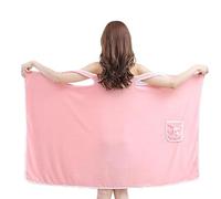 Generico Women'S Coral Fleece Bathrobe, Plus Size Women'S Wearable Shower Skirt, Water Absorption, Quick Drying Beauty, 2-Button Design Adjustable Closure(powder)
