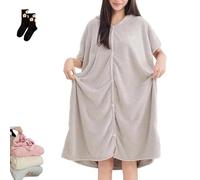 Generico Women's Cosy Hooded Textured Grid Bathrobe, 2026 New Plush Hooded Robes for Women, Soft Plush Buttonfor Home/Travel (Grey)