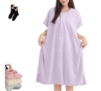 Generico Women's Cosy Hooded Textured Grid Bathrobe, 2026 New Plush Hooded Robes for Women, Soft Plush Buttonfor Home/Travel (Purple)