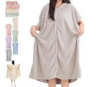 Generico Women's Cosy Hooded Textured Grid Bathrobe, Button Down Soft Plush Hooded Robes, Absorbent Quick-Drying, for Home Use (Grey)