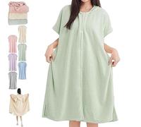 Generico Women's Cosy Hooded Textured Grid Bathrobe, Button Down Soft Plush Hooded Robes, Absorbent Quick-Drying, for Home Use (Green)