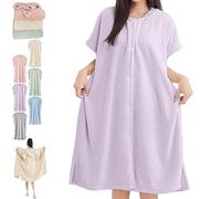 Generico Women's Cosy Hooded Textured Grid Bathrobe, Button Down Soft Plush Hooded Robes, Absorbent Quick-Drying, for Home Use (Purple)