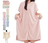 Generico Women's Cosy Hooded Textured Grid Bathrobe, Button Down Soft Plush Hooded Robes, Absorbent Quick-Drying, for Home Use (Pink)