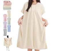 Generico Women's Cosy Hooded Textured Grid Bathrobe, Button Down Soft Plush Hooded Robes, Absorbent Quick-Drying, for Home Use (White)