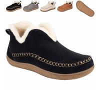 Generico Women's Cozy Fleece-Lined Slip-On Ankle Boots, Round Toe Anti-Slip Warm Outdoor Walking Snow Booties House Shoes (Black,38)