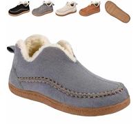 Generico Women's Cozy Fleece-Lined Slip-On Ankle Boots, Round Toe Anti-Slip Warm Outdoor Walking Snow Booties House Shoes (Gray,39)