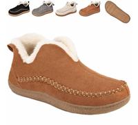 Generico Women's Cozy Fleece-Lined Slip-On Ankle Boots, Round Toe Anti-Slip Warm Outdoor Walking Snow Booties House Shoes (Brown,41)