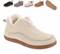 Generico Women's Cozy Fleece-Lined Slip-On Ankle Boots, Round Toe Anti-Slip Warm Outdoor Walking Snow Booties House Shoes (Beige,42)