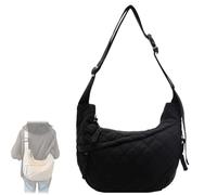 Generico Women's Crescent Puffer Tote Bag, Puffy Cotton Crossbody Bag, Lightweight Quilted Nylon Shoulder Bag Casual Crossbody Purse (black)