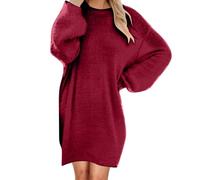 Generico Women's Crew Neck Oversized Sweater Dress,Winter Loose Long Sleeve Plush Short Dresses,Casual Soft Cozy Warm Pullover Dresses