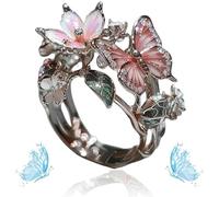Generico Women's Cute Enamel Fashion Shiny Flower Butterflys Open Pink Ring (C-Silver)