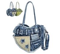 Generico Women's Cute Heart Shape Denim Handbag Wallet,Heart Denim Patch Vintage Shoulder Bag,Large Trendy Underarm Crossbody Bag