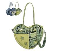 Generico Women's Cute Heart Shape Denim Handbag Wallet,Heart Denim Patch Vintage Shoulder Bag,Large Trendy Underarm Crossbody Bag