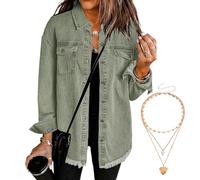 Generico Women'S Denim Jacket Oversized Frayed Hem Jean Trucker Jacket Shacket Casual Boyfriend Shackets Regular Fit With Pockets (#6,XL)