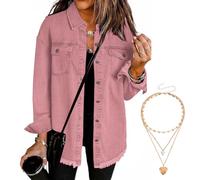 Generico Women'S Denim Jacket Oversized Frayed Hem Jean Trucker Jacket Shacket Casual Boyfriend Shackets Regular Fit With Pockets (#12,XXL)