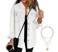 Generico Women'S Denim Jacket Oversized Frayed Hem Jean Trucker Jacket Shacket Casual Boyfriend Shackets Regular Fit With Pockets (#15,XXL)