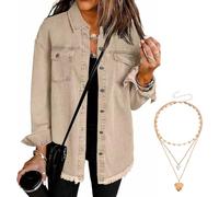 Generico Women'S Denim Jacket Oversized Frayed Hem Jean Trucker Jacket Shacket Casual Boyfriend Shackets Regular Fit With Pockets (#3,M)