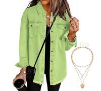Generico Women'S Denim Jacket Oversized Frayed Hem Jean Trucker Jacket Shacket Casual Boyfriend Shackets Regular Fit With Pockets (#16,S)