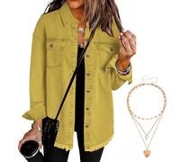 Generico Women'S Denim Jacket Oversized Frayed Hem Jean Trucker Jacket Shacket Casual Boyfriend Shackets Regular Fit With Pockets (#5,L)