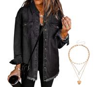 Generico Women'S Denim Jacket Oversized Frayed Hem Jean Trucker Jacket Shacket Casual Boyfriend Shackets Regular Fit With Pockets (#2,XL)