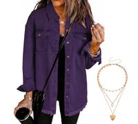 Generico Women'S Denim Jacket Oversized Frayed Hem Jean Trucker Jacket Shacket Casual Boyfriend Shackets Regular Fit With Pockets (#7,XL)