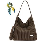 Generico Women's Drawstring Striped Casual Shoulder Bag,Vegan Leather Large Capacity Purse,Top Rope Handle Totes for Work Daily