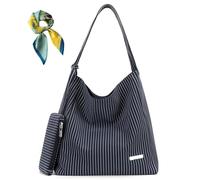 Generico Women's Drawstring Striped Casual Shoulder Bag,Vegan Leather Large Capacity Purse,Top Rope Handle Totes for Work Daily