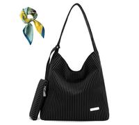 Generico Women's Drawstring Striped Casual Shoulder Bag,Vegan Leather Large Capacity Purse,Top Rope Handle Totes for Work Daily