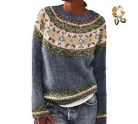 Generico Women's Fair Isle Sweater,Vintage Knitted Crewneck Printed Sweater,Fall Winter Lightweight Casual Loose Pullover Top