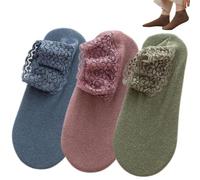 Generico Women's Fashion Lace Warm Socks, Multicolored Ankle Socks with Lace Trim, Non-Slip for Home & Floor Use (3pcs-2)