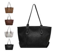 Generico Womens Fashion Luxury Large Leather Woven Tote Handbag, Classic & Versatile - Woven Totes Designed for Everyday Use (Black)