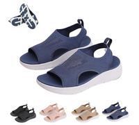 Generico Women's Flat Sandals Mesh Open Toe Elastic Slip on Slingback Comfort Casual Walking Sandals Washable Orthopedic Slide Sport Sandals Gladiator Outdoor Shoes (Blue,42)