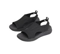Generico Women's Flat Sandals Mesh Open Toe Elastic Slip on Slingback Comfort Casual Walking Sandals Washable Orthopedic Slide Sport Sandals Gladiator Outdoor Shoes (Black,41)