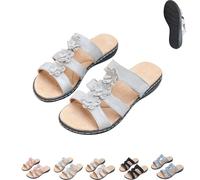 Generico Women's Floral-Embellished Slip On Sandals,Comfortable Dressy Summer Beach Slides Lightweight,Arch Support Sandals (Sliver, 42)