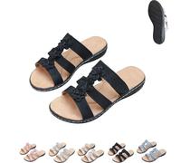 Generico Women's Floral-Embellished Slip On Sandals,Comfortable Dressy Summer Beach Slides Lightweight,Arch Support Sandals (Black, 38)