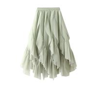 Generico Womens Fluffy Tulle Skirts Spring Summer Asymmetrical Flowy Fairy Skirts Boho High Waisted Ruffle Midi Layered Mesh Half Dress for Wedding Holiday Party Green One Size