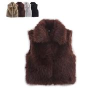 Generico Women's Furry Faux Fur Vest - stylish lapel collar furry faux fur vest, Plush Winter Warm Vest for Cold Weather (Red,M)