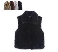 Generico Women's Furry Faux Fur Vest - stylish lapel collar furry faux fur vest, Plush Winter Warm Vest for Cold Weather (Black,S)