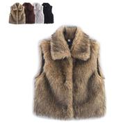 Generico Women's Furry Faux Fur Vest - stylish lapel collar furry faux fur vest, Plush Winter Warm Vest for Cold Weather (Brown,S)