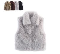 Generico Women's Furry Faux Fur Vest - stylish lapel collar furry faux fur vest, Plush Winter Warm Vest for Cold Weather (White,L)