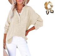 Generico Womens Gauze Oversized Blouses Tops, Casual Button V Neck Long Sleeve Shirts, Summer Dressy Lightweight Loose Pullovers