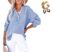 Generico Womens Gauze Oversized Blouses Tops, Casual Button V Neck Long Sleeve Shirts, Summer Dressy Lightweight Loose Pullovers