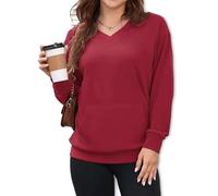 Generico Women's Hatless V-Neck Hoodie with Pockets, Women's V Neck Hatless Sweatshirt, Sweatshirt with Big, Pocket Soft Comfy (Red,3XL)