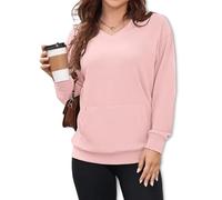 Generico Women's Hatless V-Neck Hoodie with Pockets, Women's V Neck Hatless Sweatshirt, Sweatshirt with Big, Pocket Soft Comfy (Pink,L)