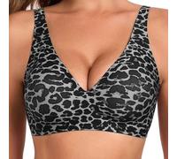 Generico Womens Jelly Wireless Bra Leopard Print Deep V Push Up Seamless Full Coverage Supportive Sports Bras for Everyday Wear (Grey-B,XL)