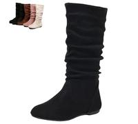 Generico Womens Knee High Boots Side Zipper Round Toe Faux Suede Boot - Knee High Loose Fit Casual Boots, Slouch Booties for Women Comfortable Plus Size Tall Shoe (Black,43)