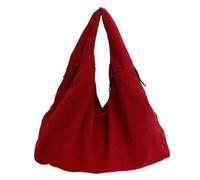 Generico Women's Large Capacity Corduroy Handbag, Solid Color Casual Shoulder Bag, Soft Fabric Daily Carryall Purse (Red)